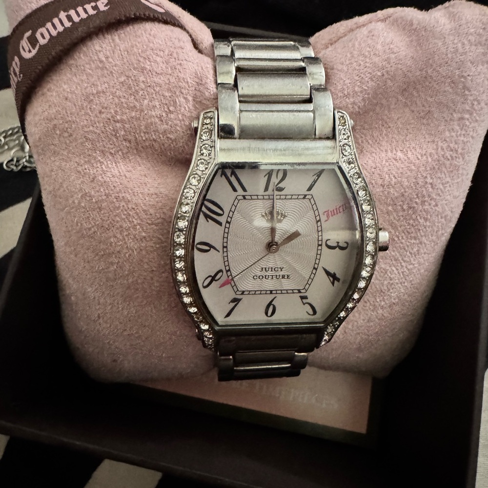 Juicy Couture Silver Rhinestone-Embellished Watch and Chain